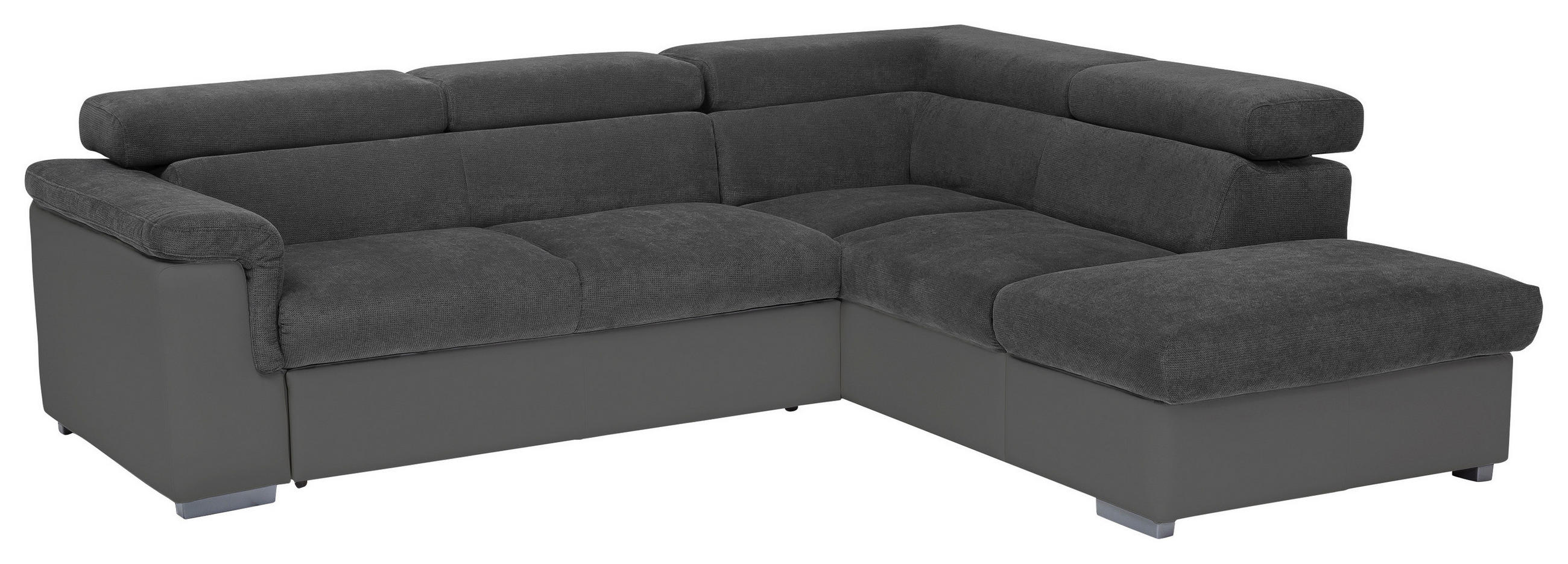ECKSOFA in Chenille, Lederlook Schwarz, Fango  - Fango/Schwarz, Basics, Holz/Textil (252/217cm) - MID.YOU