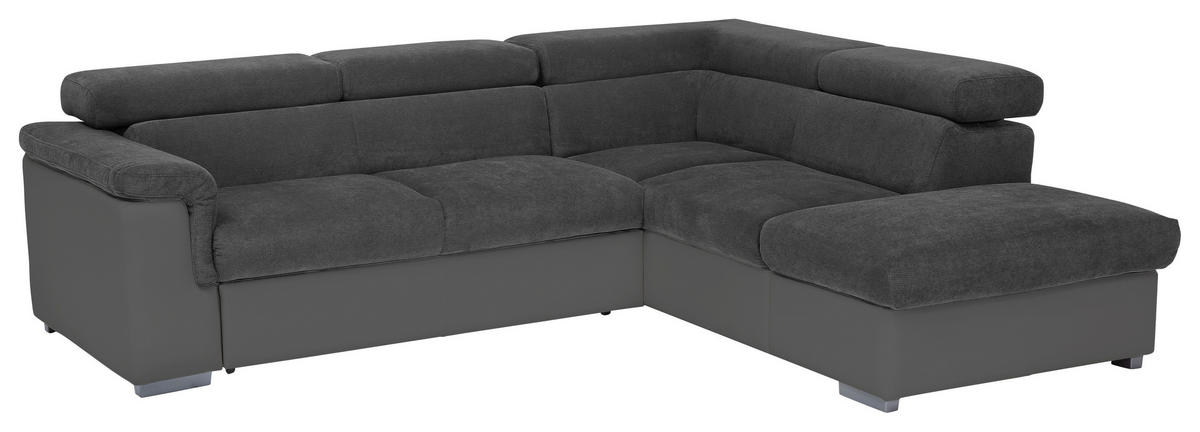 ECKSOFA in Chenille, Lederlook Schwarz, Fango  - Fango/Schwarz, Basics, Holz/Textil (252/217cm) - MID.YOU