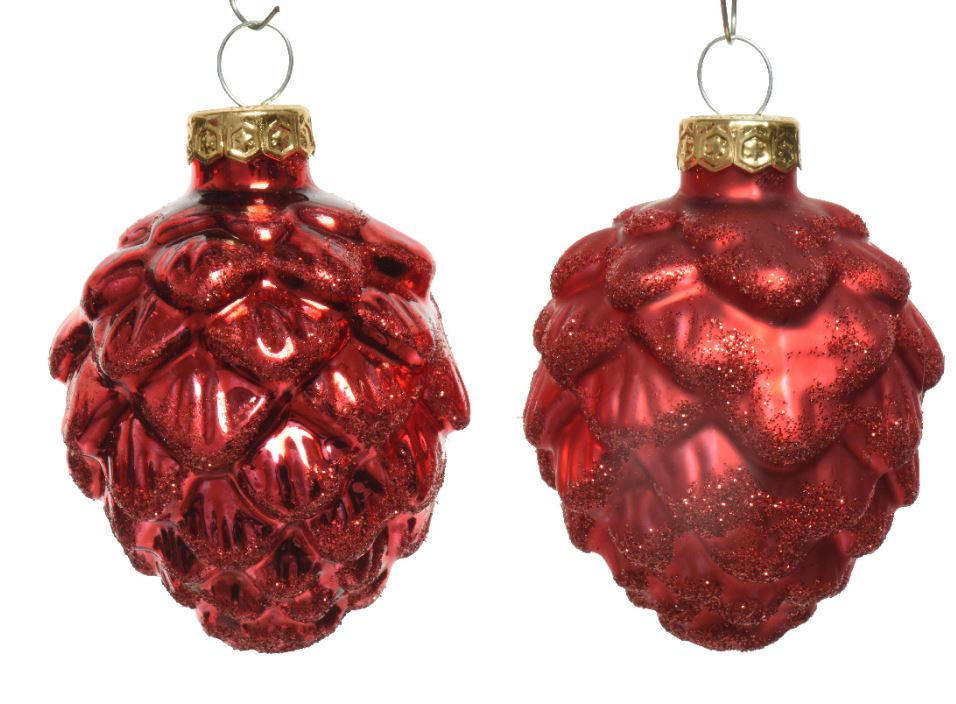 ORNAMENTE BRAD DE CRĂCIUN - roșu, Basics, sticlă (5,00/5,00/7,00cm) - X-Mas