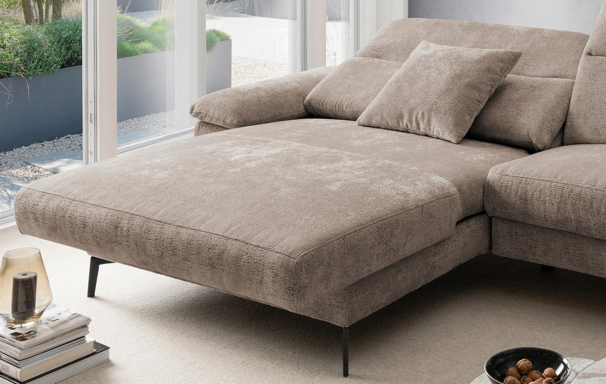 ECKSOFA CANCELLI in Chenille Braun  178/300 cm  - Schwarz/Braun, KONVENTIONELL, Textil/Metall (178/300cm) - Livetastic