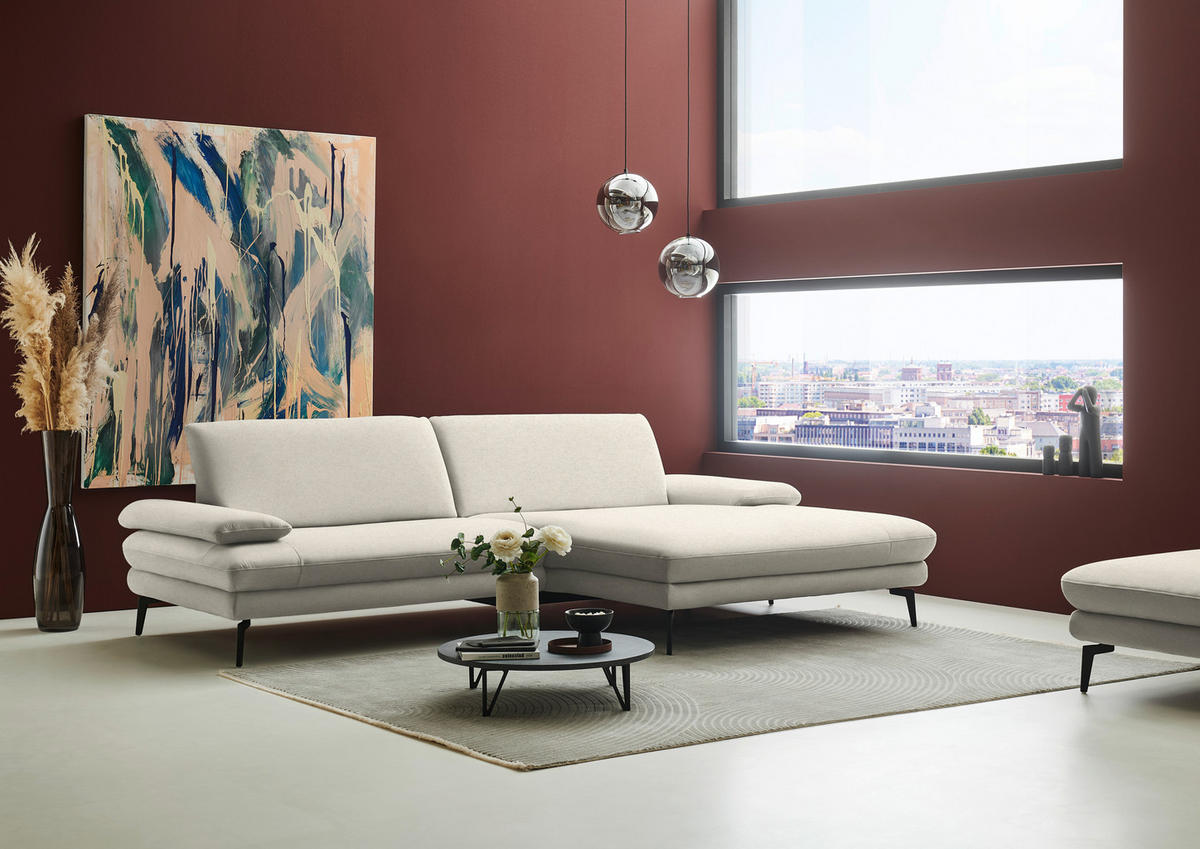 ECKSOFA  in Chenille, Flachgewebe Naturfarben  284/180 cm  - Schwarz/Naturfarben, Design, Textil/Metall (284/180cm) - Dieter Knoll