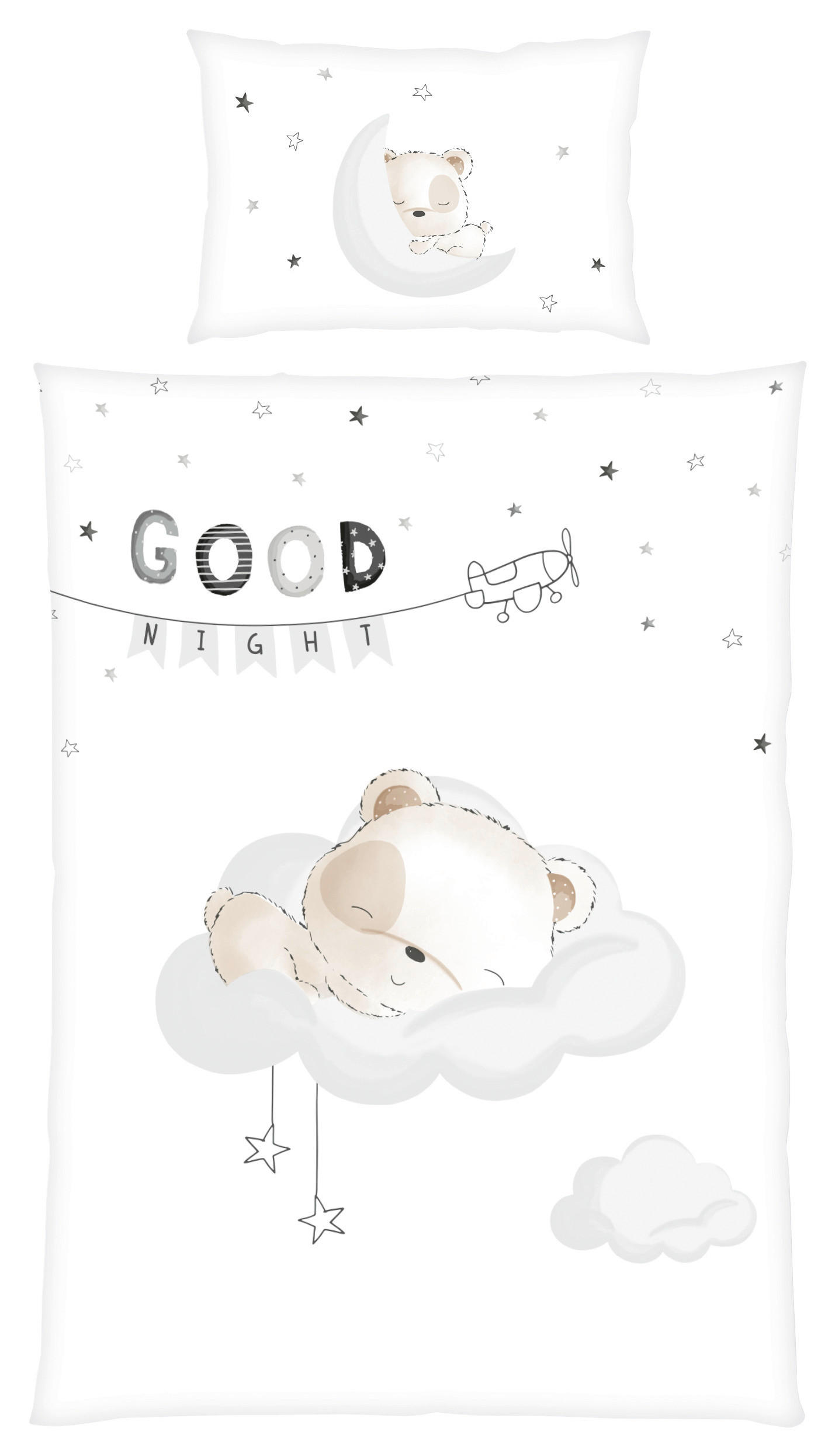 BABYBETTWÄSCHE 100/135 cm  - Weiß/Grau, KONVENTIONELL, Textil (100/135cm)
