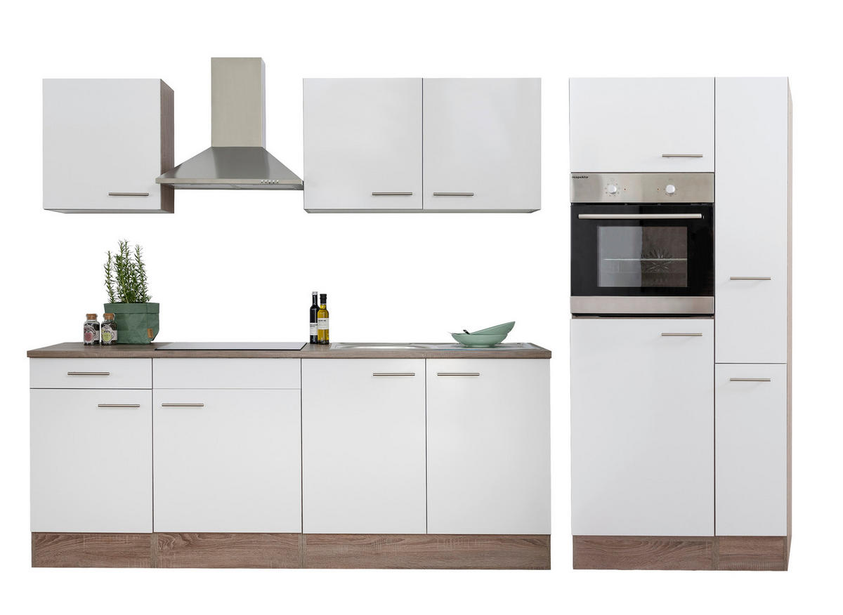 MODULKÖK 300 cm   i vit, ekfärgad  - stålfärgad/vit, Design, metall/trämaterial (300cm) - Respekta