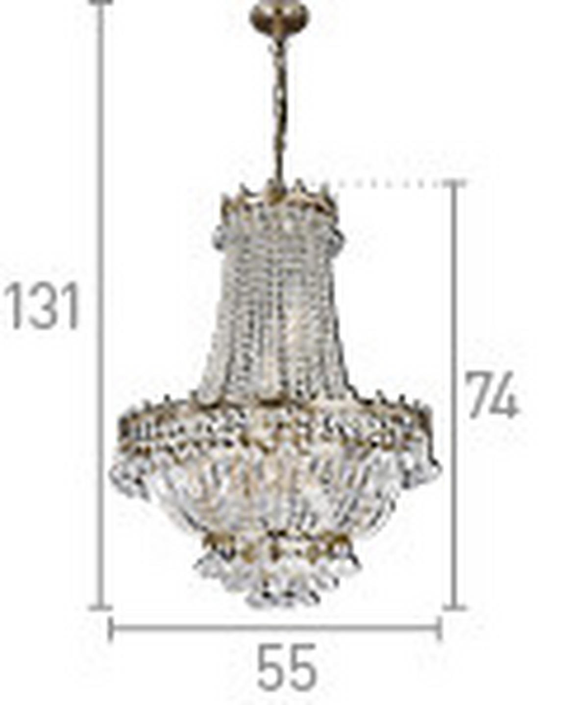 KRISTALL-HÄNGELEUCHTE 55/131 cm   - Goldfarben, KONVENTIONELL, Glas/Metall (55/131cm)