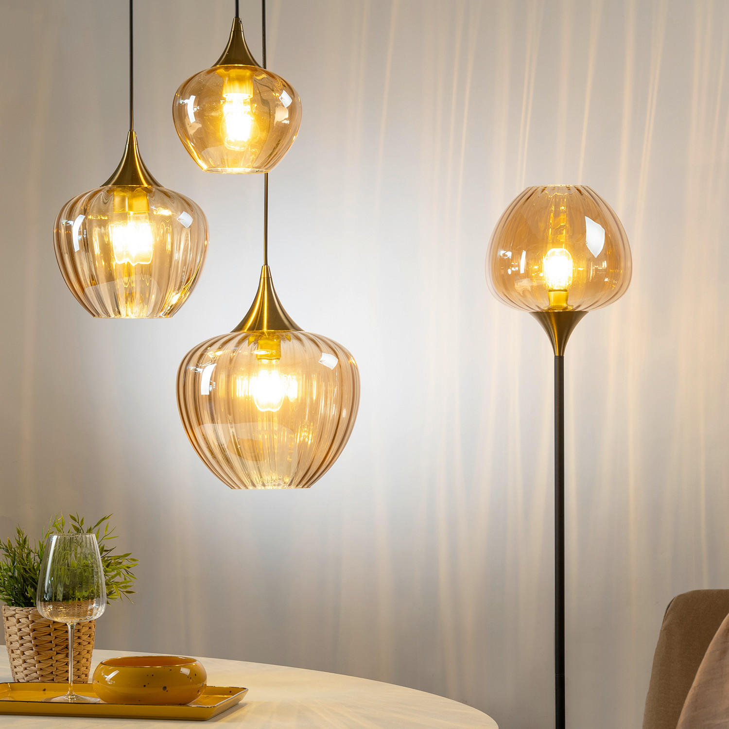PENDELLEUCHTE 30/30/110 cm  - Cognac, KONVENTIONELL, Glas/Metall (30/30/110cm) - Eglo