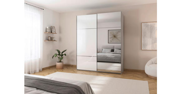 SCHWEBETÜRENSCHRANK 201/223/68 cm 2-türig Grau, Weiß - Chromfarben/Weiß, KONVENTIONELL, Glas/Holzwerkstoff (201/223/68cm) - Novel