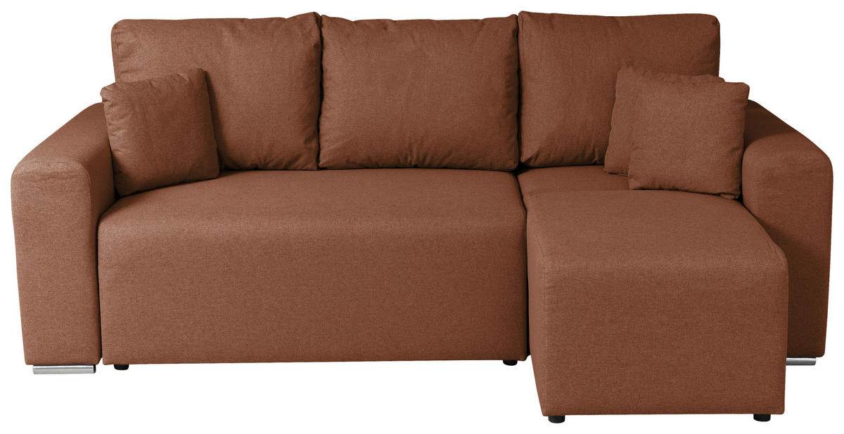 ECKSOFA in Struktur Braun  240/153 cm  - Chromfarben/Schwarz, Basics, Kunststoff/Textil (240/153cm) - P & B