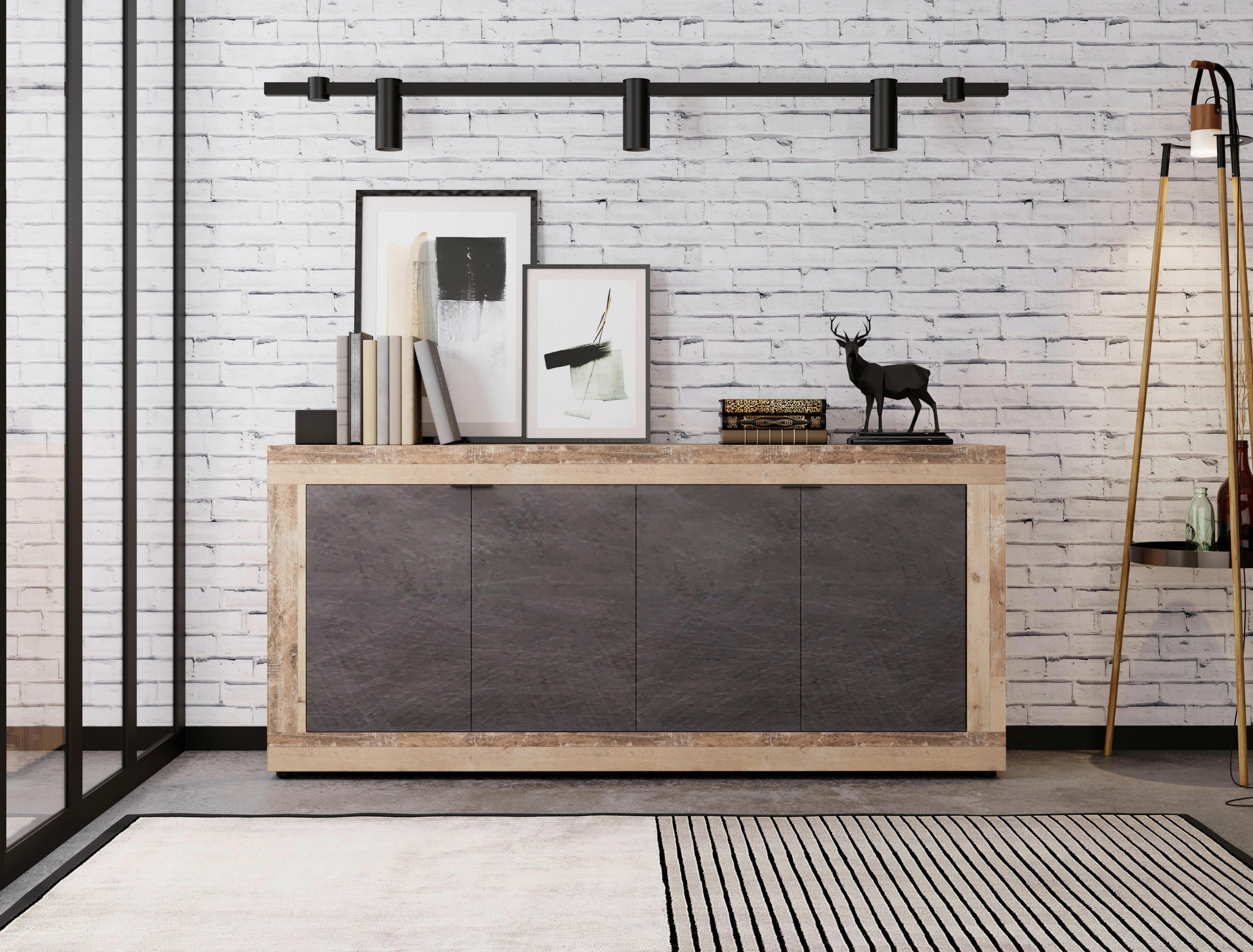 Thumbnail - Mid.you Sideboard, Graphit, Alteiche, Kunststoff, Holz, 2 Fächer, 180x86x42 cm, stehend, Wohnzimmer, Kommoden & Sideboar...