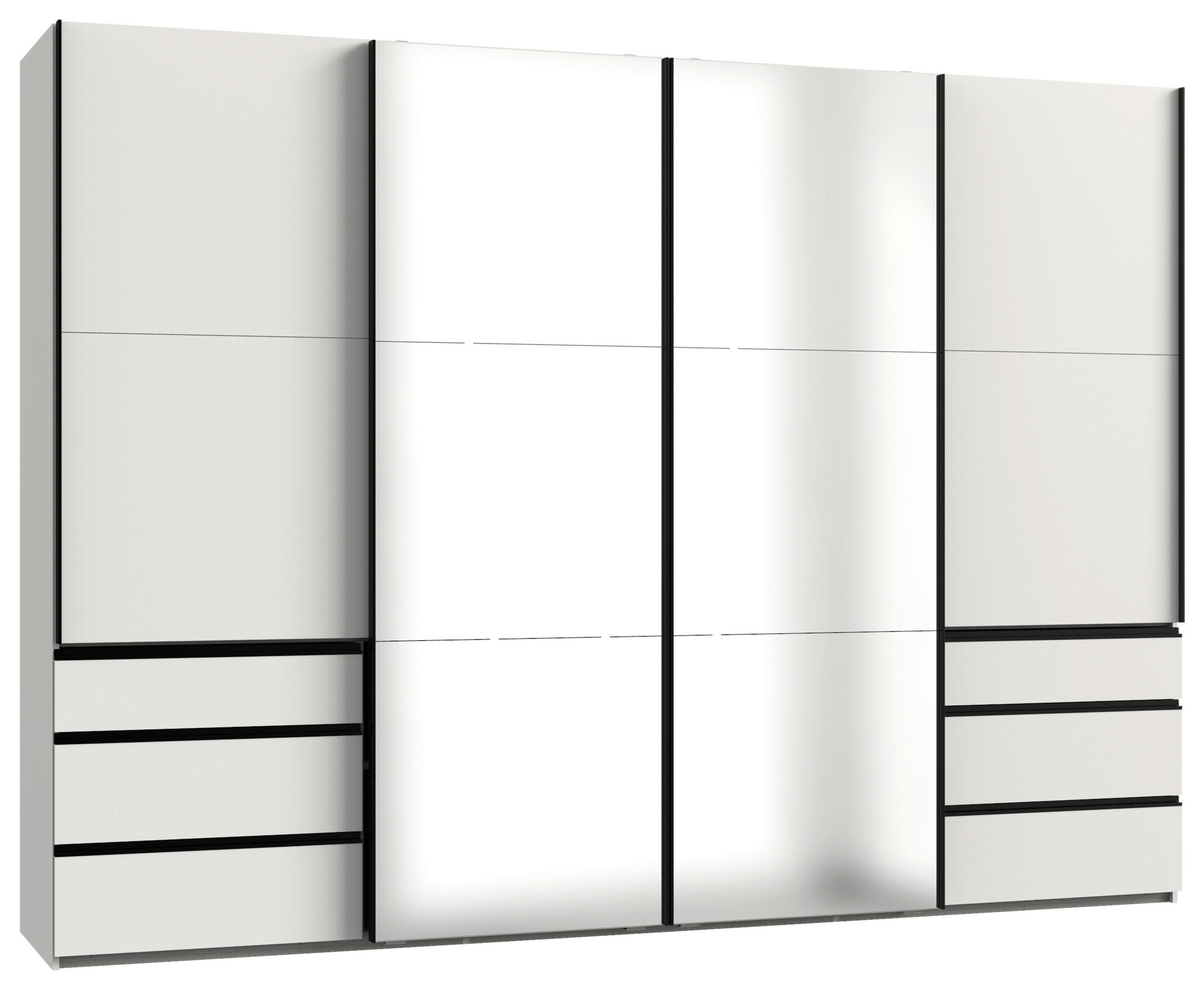 SCHWEBETÜRENSCHRANK 300/216/65 cm 4-türig Weiß  - Schwarz/Weiß, MODERN, Glas/Holzwerkstoff (300/216/65cm) - MID.YOU