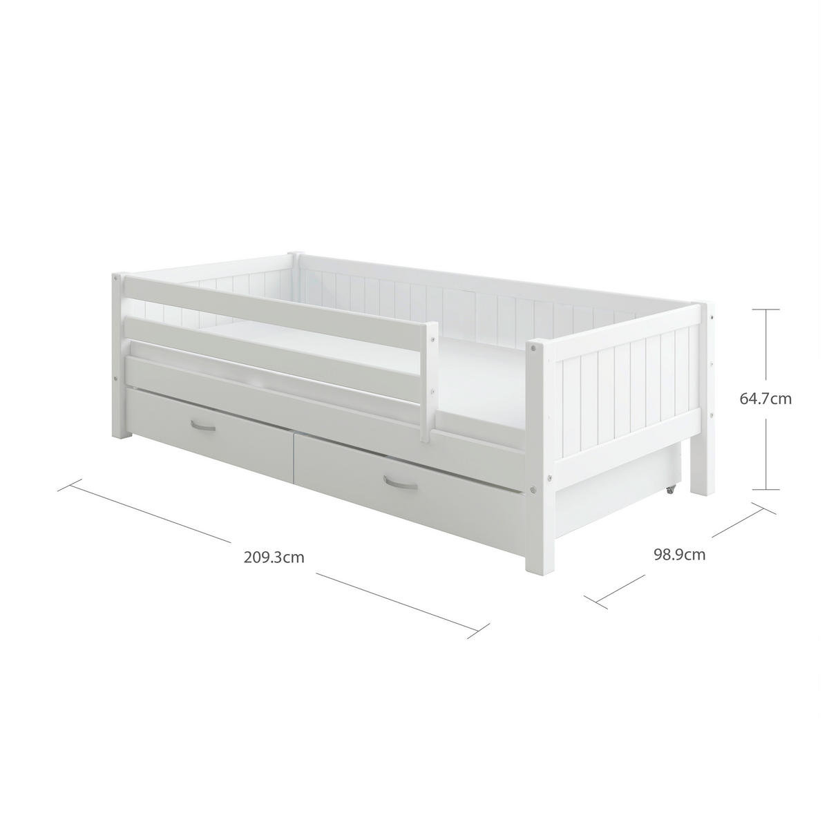 BETT 90/200 cm,  in Weiß, Rollrost, Absturzsicherung, Bettschubladen  - Weiß, MODERN, Holz (90/200cm) - Chameo