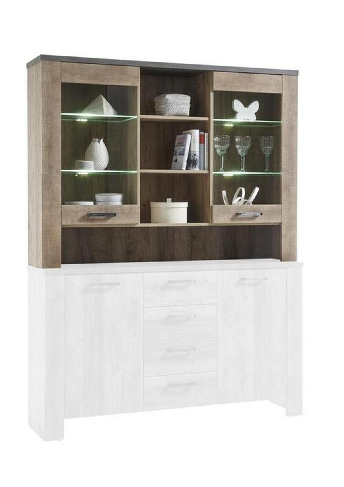 KOMMODENAUFSATZ  in 148/107/38 cm  - Eichefarben/Anthrazit, Basics, Glas/Holzwerkstoff (148/107/38cm) - MID.YOU