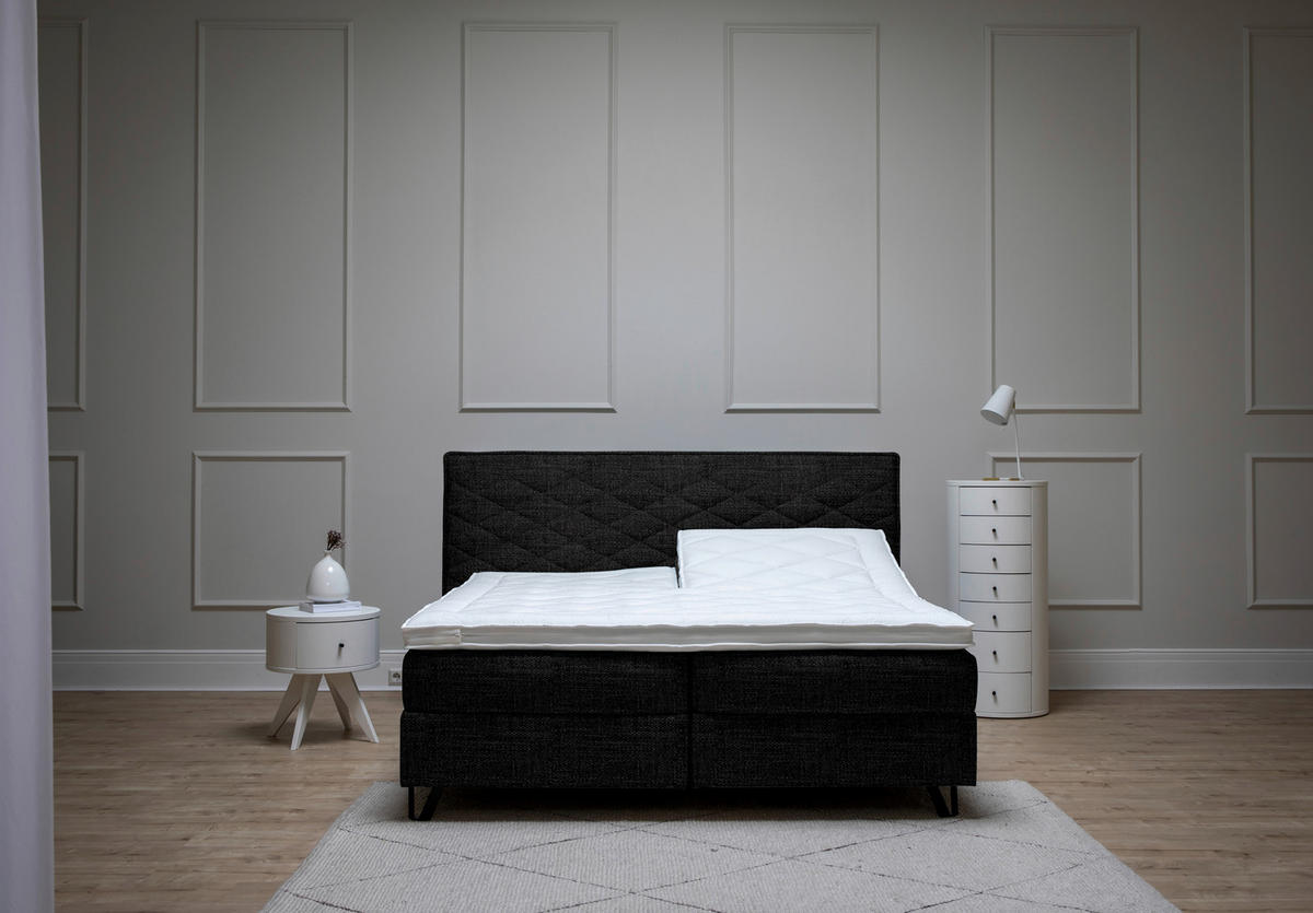 BOXSPRINGBETT 180/200 cm  in Schwarz  - Schwarz, KONVENTIONELL, Holz/Textil (180/200cm) - Sjöholm