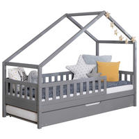 HAUSBETT Absturzsicherung, Matratze, Rollrost, Bettkasten 100/200 cm  - Hellgrau/Weiß, MODERN, Holz/Textil (100/200cm) - MID.YOU