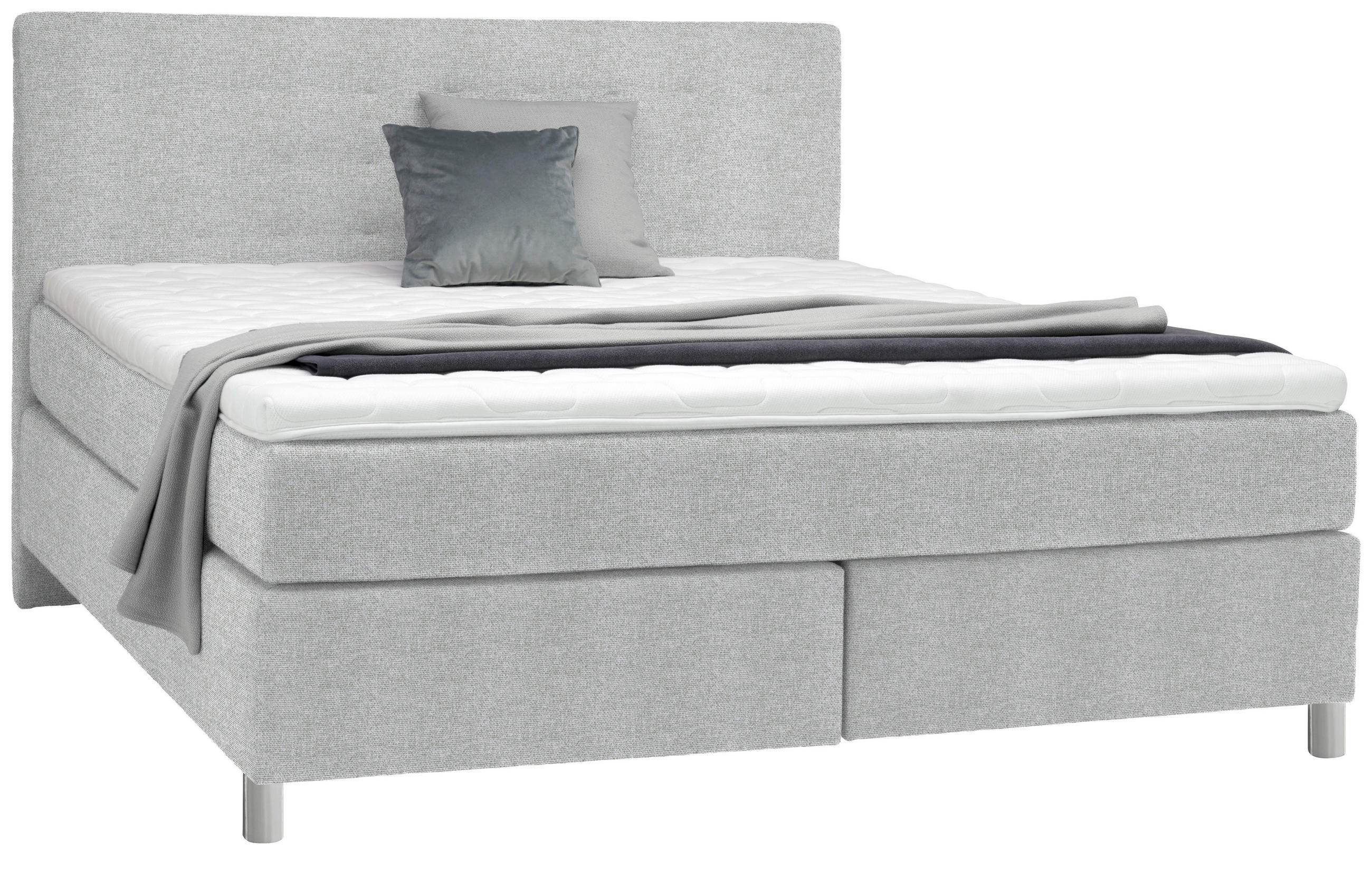 BOXSPRINGBETT 180/200 cm  in Hellgrau  - Chromfarben/Hellgrau, Konventionell, Kunststoff/Textil (180/200cm) - Voleo