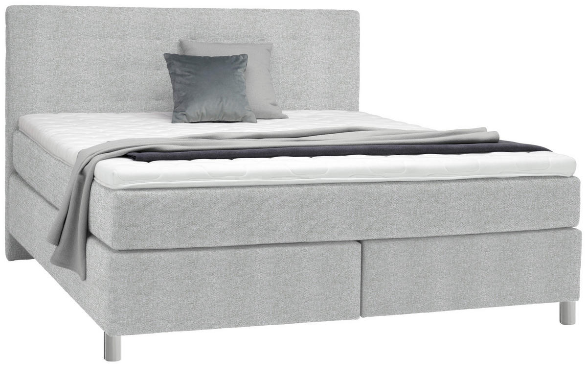 BOXSPRINGBETT 200/200 cm  in Hellgrau  - Chromfarben/Hellgrau, Konventionell, Kunststoff/Textil (200/200cm) - Voleo