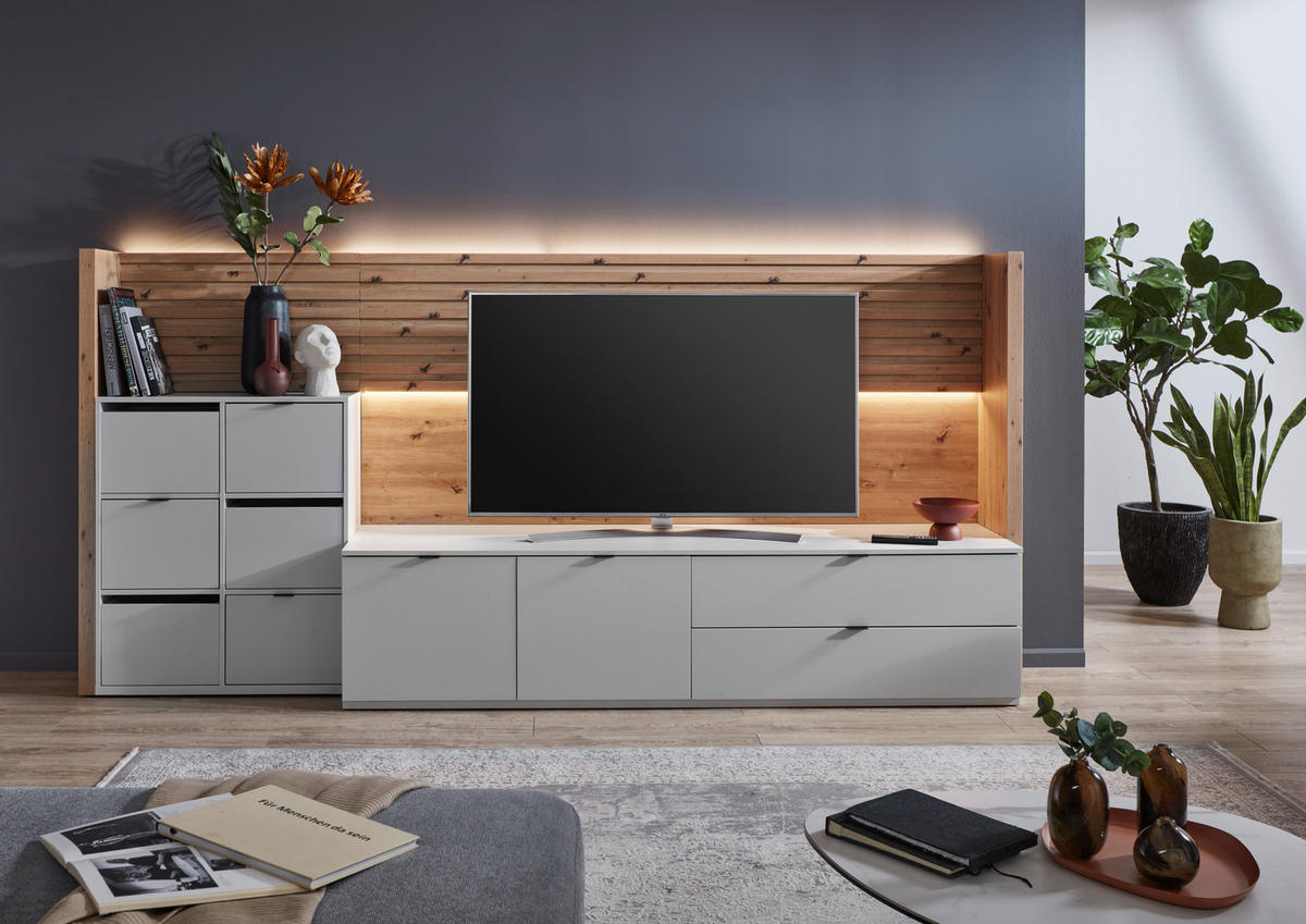 WOHNWAND  in Hellgrau, Eiche Artisan 293/138/50 cm  - Anthrazit/Hellgrau, Design, Holzwerkstoff/Kunststoff (293/138/50cm) - Stylife