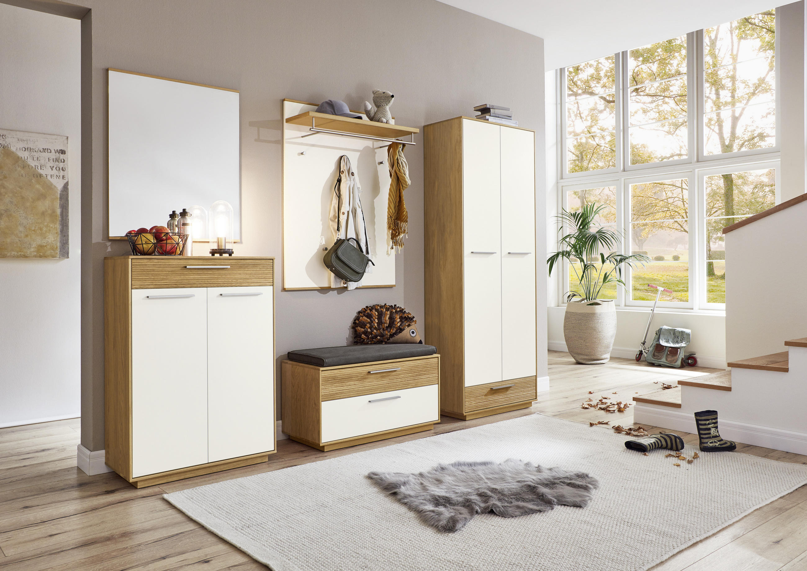 GARDEROBE Anthrazit, Weiß, Eichefarben - Eichefarben/Anthrazit, Design, Glas/Holz (250/195/40cm)