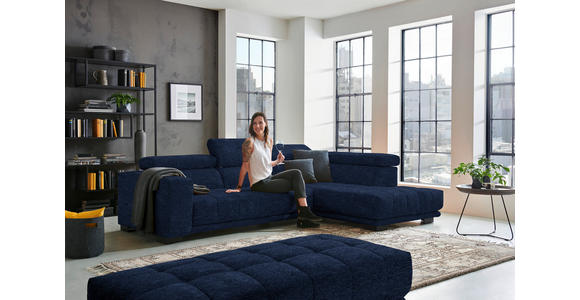 ECKSOFA  in Mikrofaser Dunkelblau  301/207 cm  - Schwarz/Dunkelblau, Design, Textil/Metall (301/207cm) - Xora