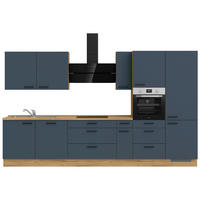 KÜCHENLEERBLOCK 360 cm   in Blau, Eichefarben  - Blau/Eichefarben, MODERN, Holzwerkstoff/Metall (360cm) - Nobilia