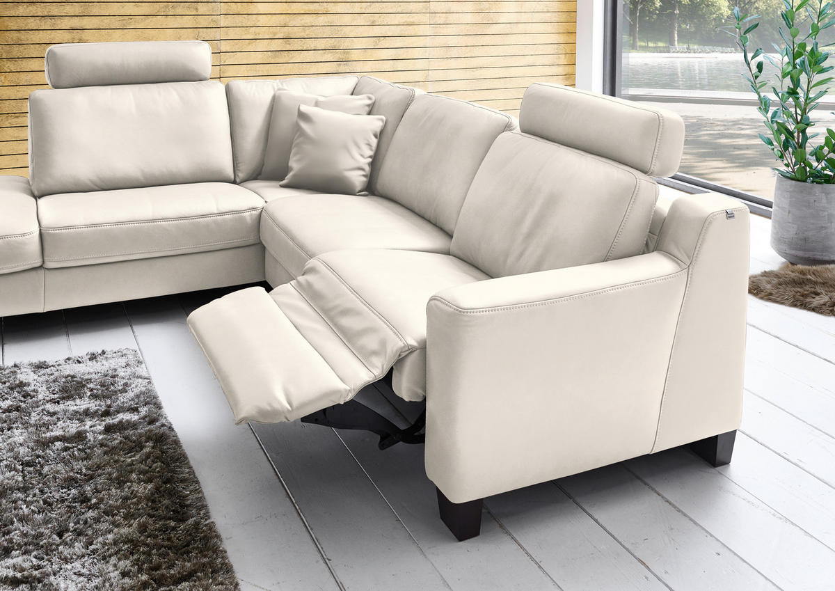 ECKSOFA in Echtleder Creme  - Eichefarben/Creme, Design, Leder/Holz (235/259cm) - Valdera