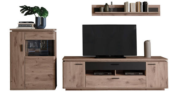 WOHNWAND 3-teilig  in Anthrazit, Eiche dunkel  310/181/50 cm  - Eiche dunkel/Anthrazit, KONVENTIONELL, Glas/Holzwerkstoff (310/181/50cm) - Cantus