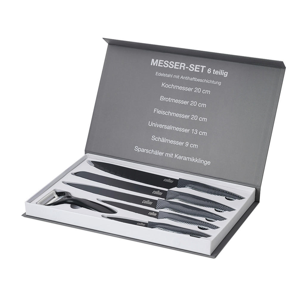 Thumbnail - Collini Messerset, Schwarz, Metall, 6-teilig, rutschfester Griff, Klinge antihaftbeschichtet, Kochen, Küchenmesser, Mess...