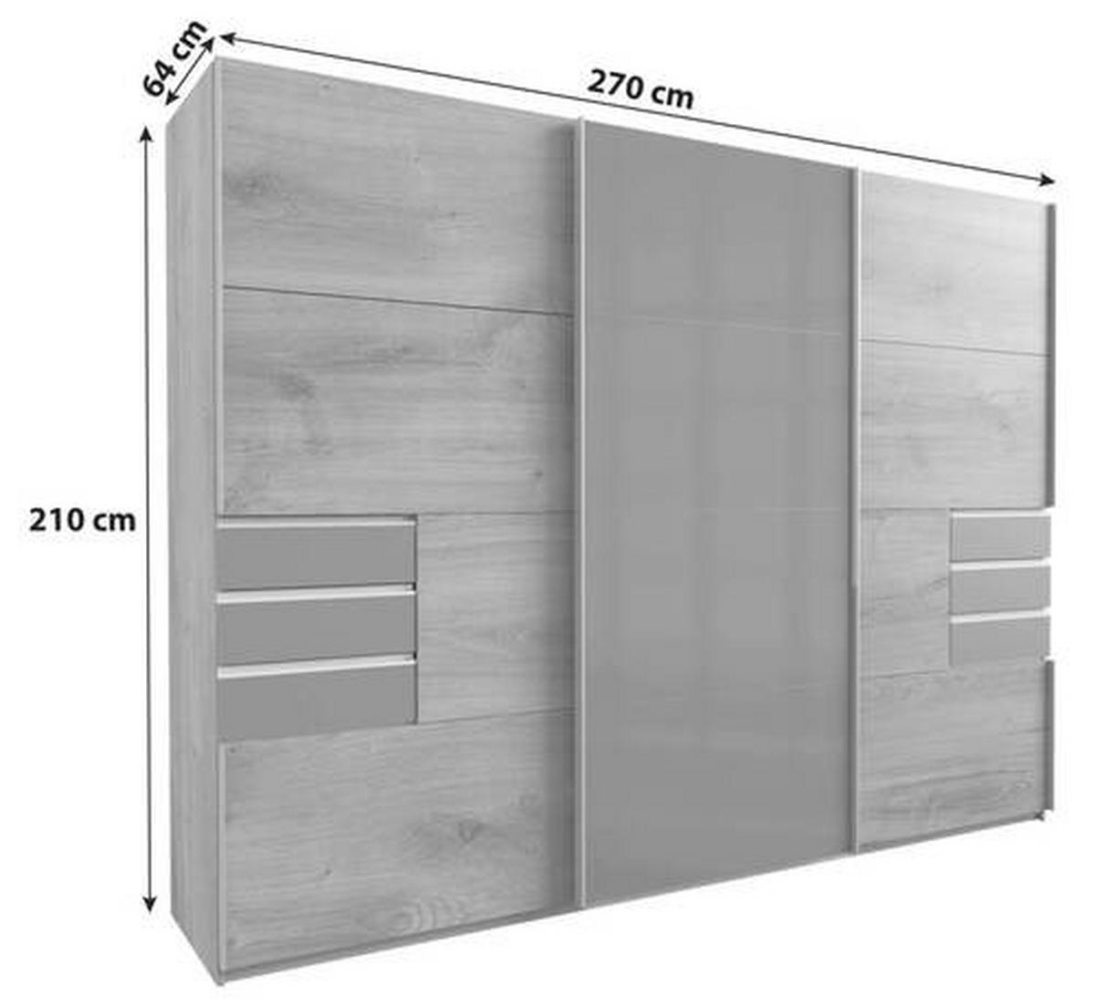 SCHIEBETÜRENSCHRANK 270/210/64 cm 3-türig Graphitfarben, Schwarz  - Graphitfarben/Schwarz, KONVENTIONELL, Glas/Holzwerkstoff (270/210/64cm) - MID.YOU