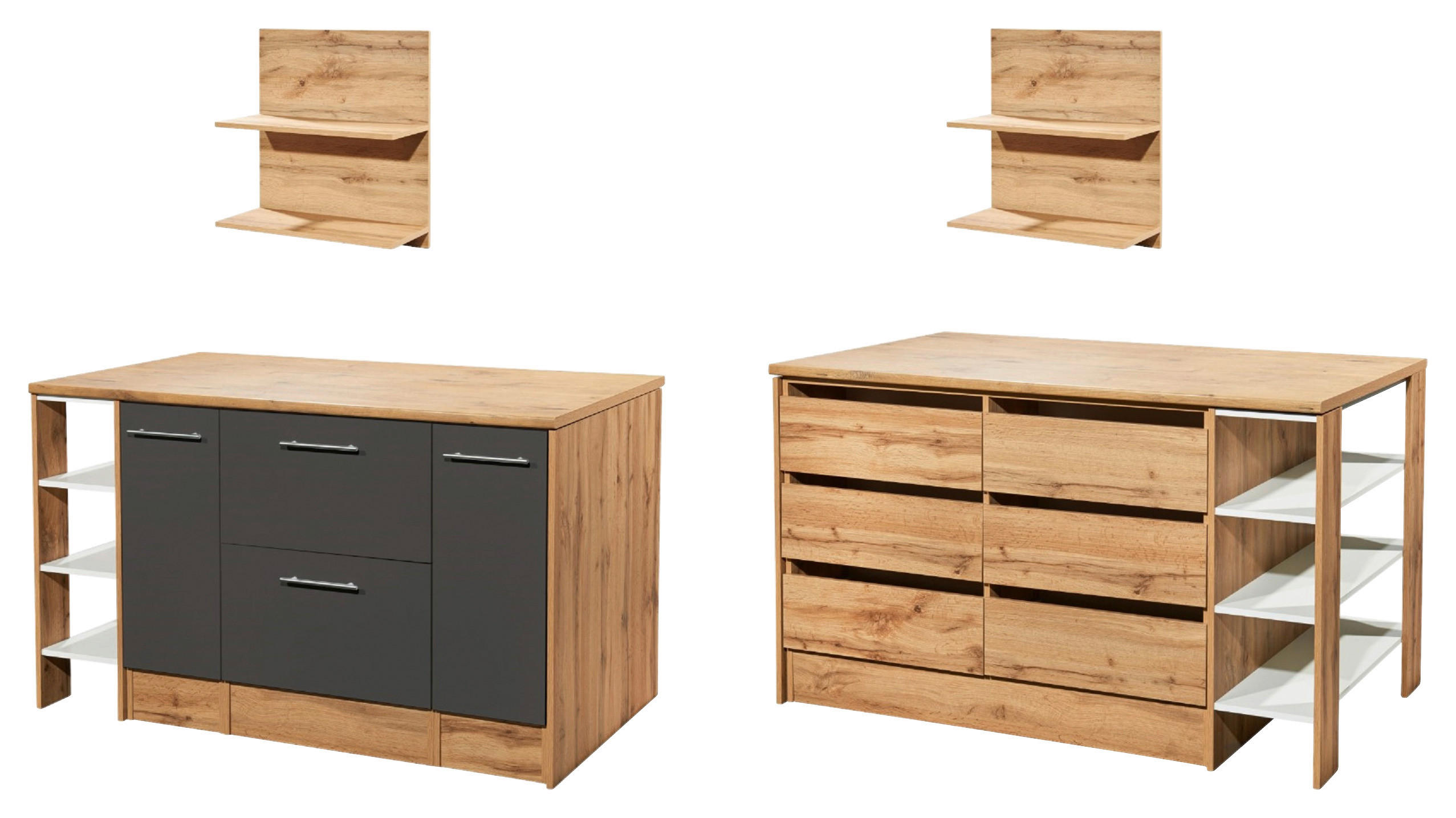 KÜCHENINSEL 150/90/90 cm  in Grau  - Wildeiche/Alufarben, Design, Holzwerkstoff/Metall (150/90/90cm) - Respekta