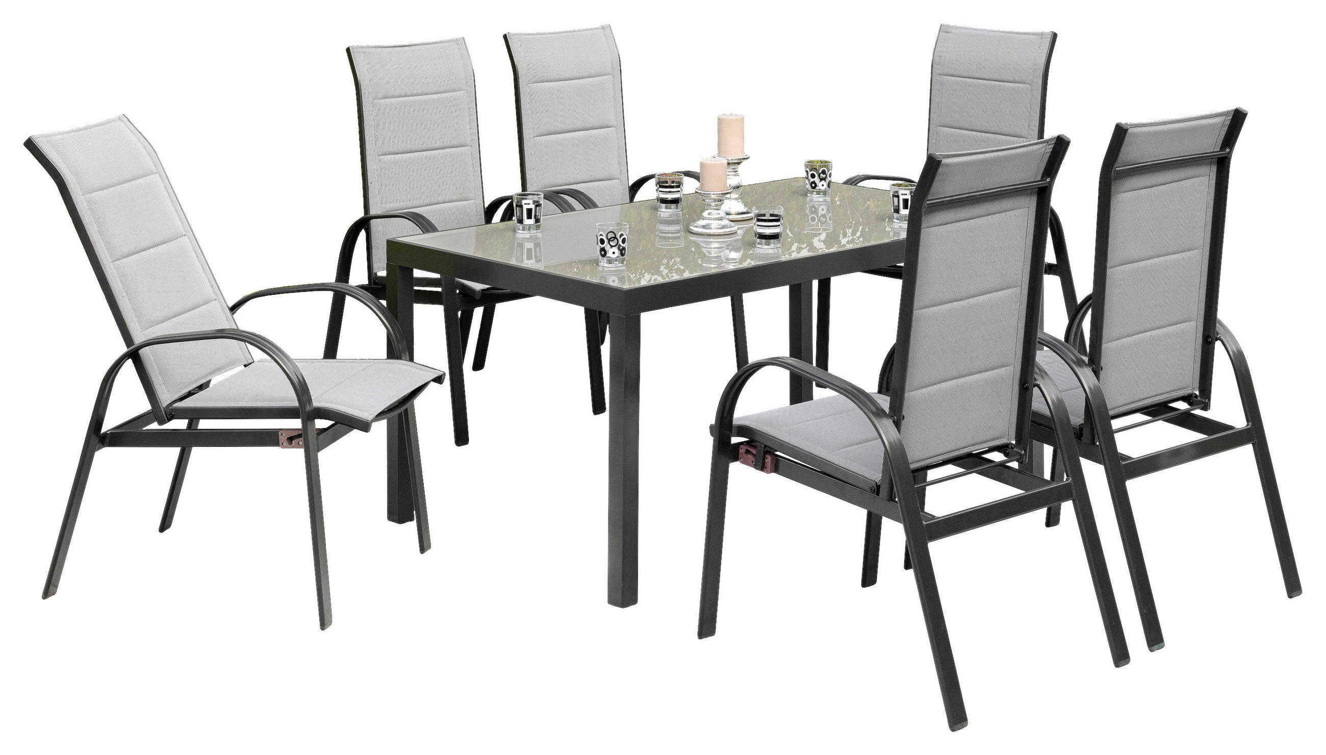 GARTENSET 7-teilig  - Graphitfarben/Grau, MODERN, Textil/Metall - Gardenson