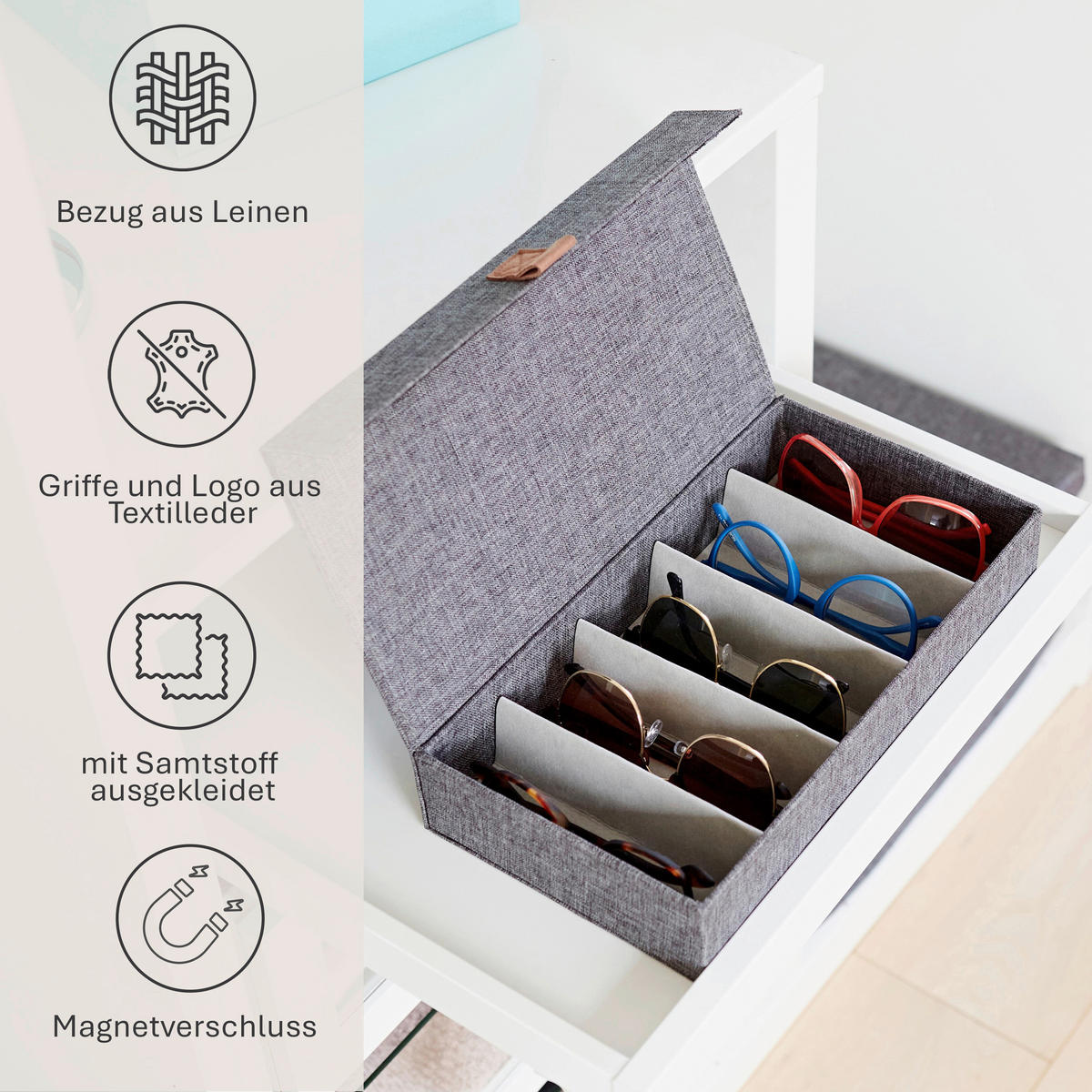 BRILLENBOX - Grau, Basics, Karton/Textil (30/17/6cm) - Store It