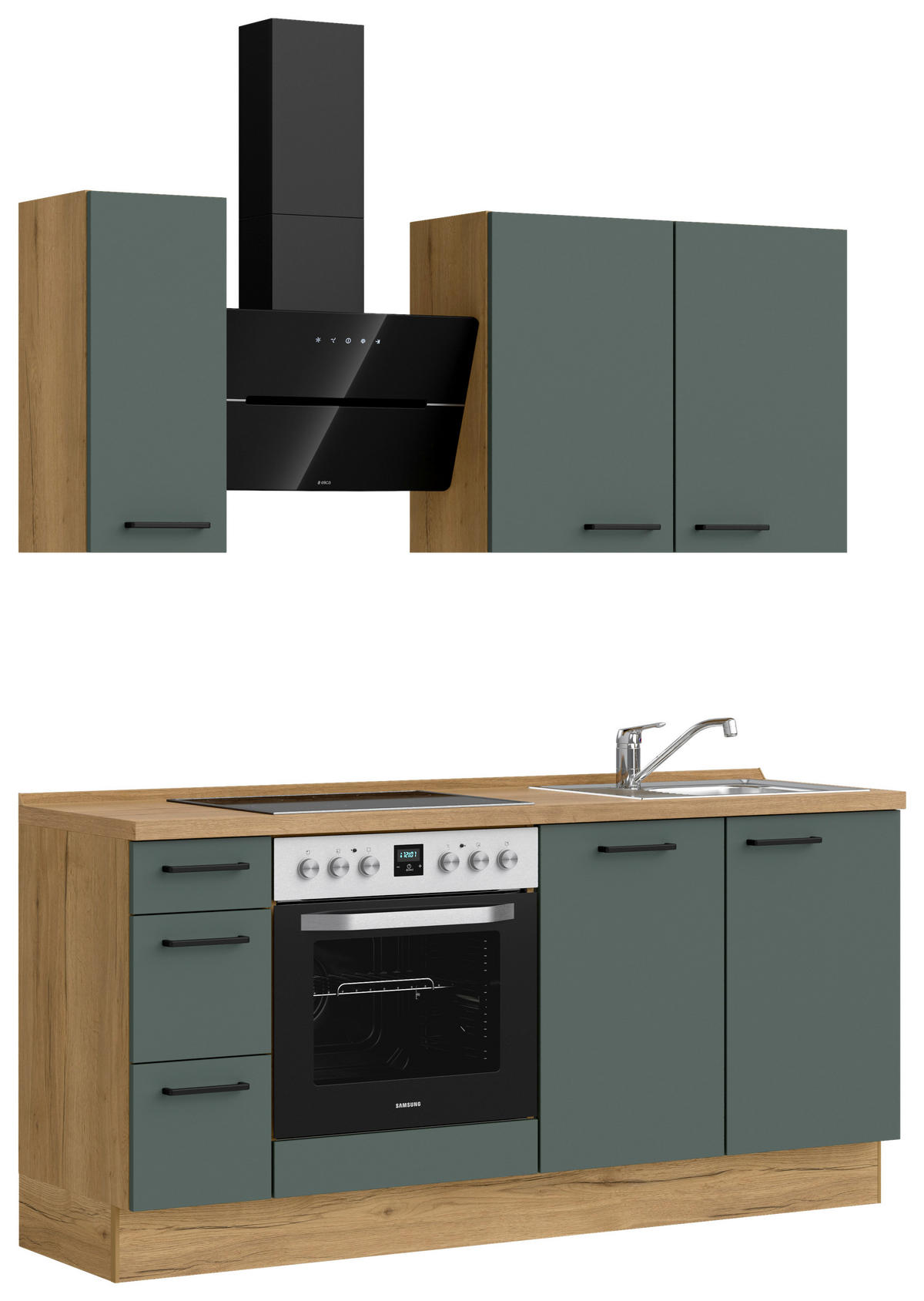 KÜCHENBLOCK 180 cm   in Eichefarben, Dunkelgrün  - Dunkelgrün/Eichefarben, MODERN, Holzwerkstoff/Metall (180cm) - Nobilia