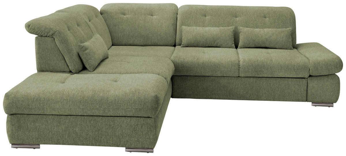 ECKSOFA Grün Chenille  - Chromfarben/Grün, Design, Textil/Metall (254/280cm) - Livetastic