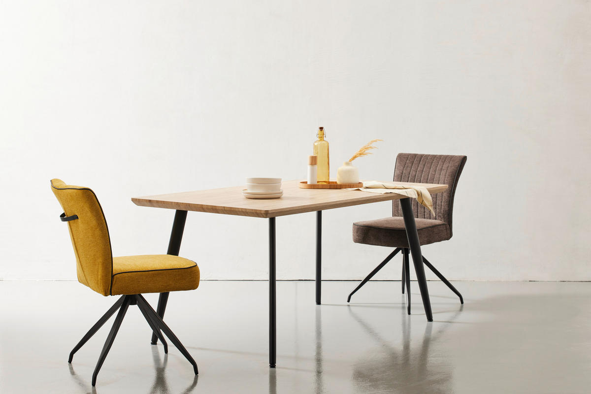 ESSTISCH rechteckig Naturfarben, Schwarz  - Schwarz/Naturfarben, MODERN, Holzwerkstoff/Metall (160/90/76cm) - MID.YOU