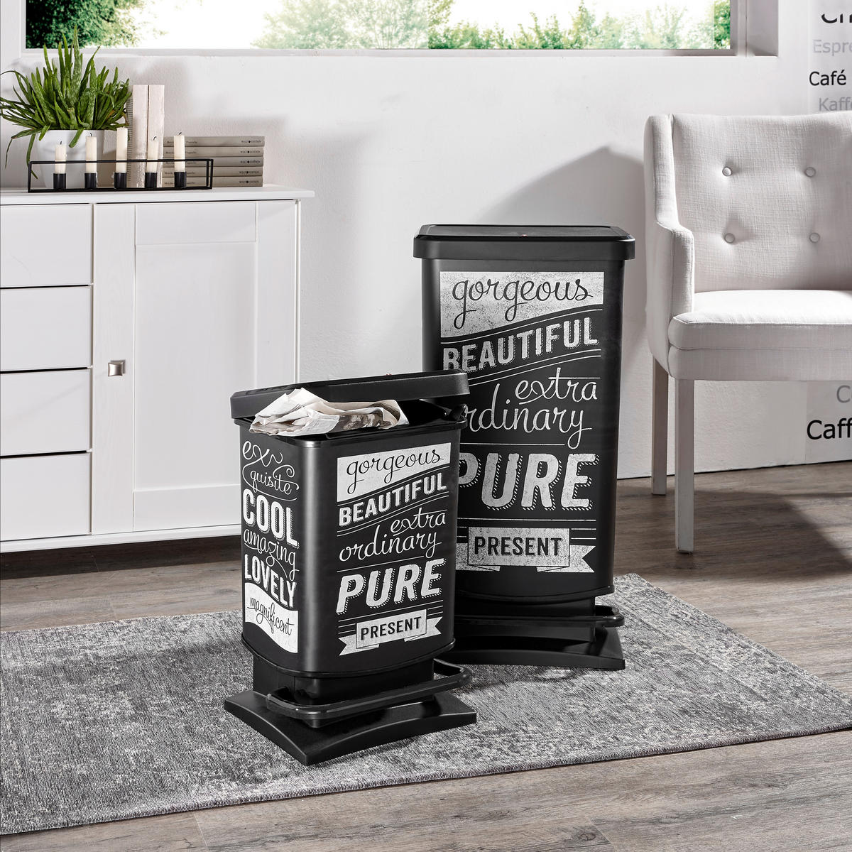 ABFALLEIMER 20 L  - Schwarz/Weiß, KONVENTIONELL, Kunststoff (29,3/26,6/45,7cm) - Rotho