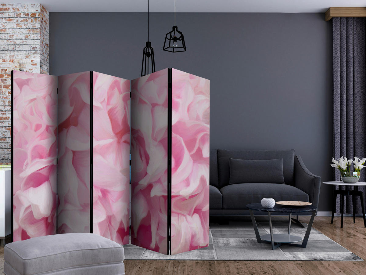 PARAVENT mit 5  Flügel - Pink/Hellrosa, Basics, Holz/Textil (225/172/3cm) - artgeist