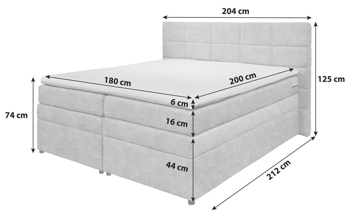 BOXSPRINGBETT 180/200 cm  in Silberfarben  - Silberfarben, Konventionell, Kunststoff/Textil (180/200cm) - MID.YOU