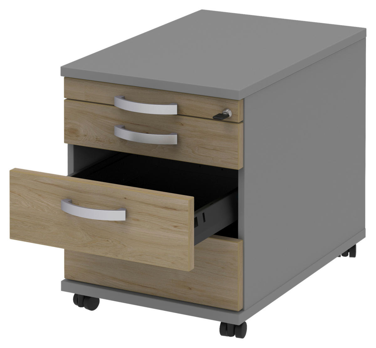 ROLLCONTAINER 42,7/54,4/60 cm  - Eichefarben/Alufarben, Konventionell, Holzwerkstoff/Metall (42,7/54,4/60cm) - Moderano