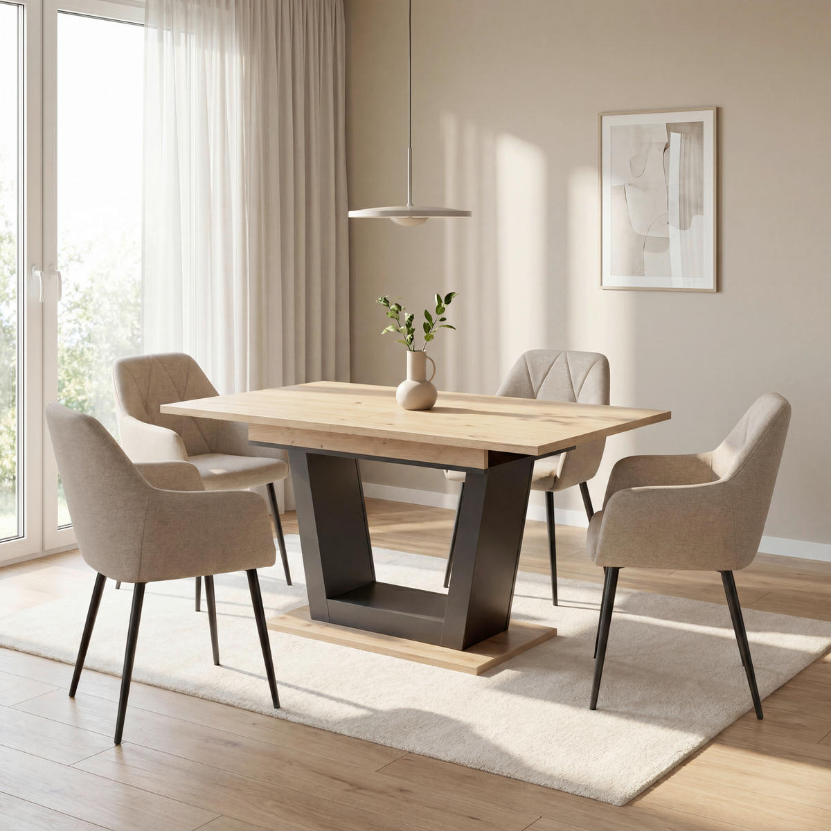 ESSTISCH 160-200/90/77,3 cm Nachbildung  Holzwerkstoff ausziehbar rechteckig Schwarz, Eiche Artisan  - Schwarz/Eiche Artisan, KONVENTIONELL, Holzwerkstoff (160-200/90/77,3cm) - Milino