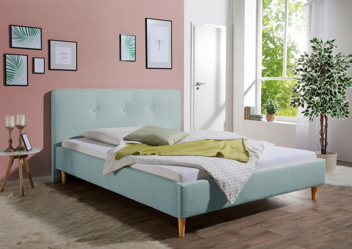 POLSTERBETT 100/200 cm,  in Petrol,  - Petrol/Naturfarben, MODERN, Holz/Textil (100/200cm) - Livetastic