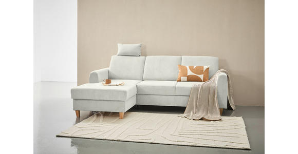 ECKSOFA Hellgrau Flachgewebe Bettkasten, Schlaffunktion, Rücken echt, Kopfstütze, Liegefläche im Originalstoff  - Buchefarben/Hellgrau, KONVENTIONELL, Holz/Textil (166/241cm) - Carryhome