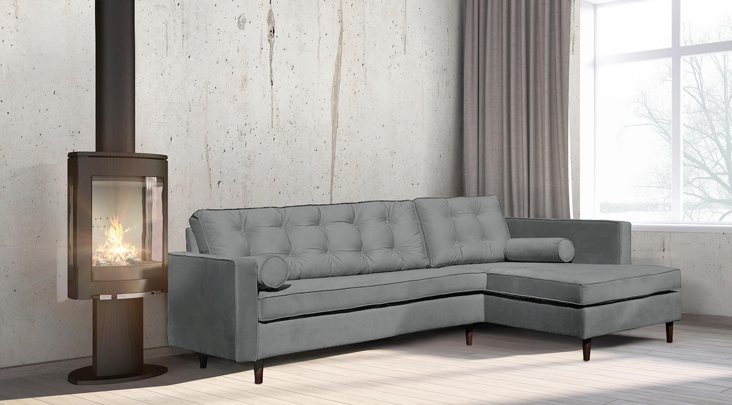 ECKSOFA Mikrofaser Anthrazit  - Anthrazit/Braun, Design, Holz/Textil (240/169cm) - P & B