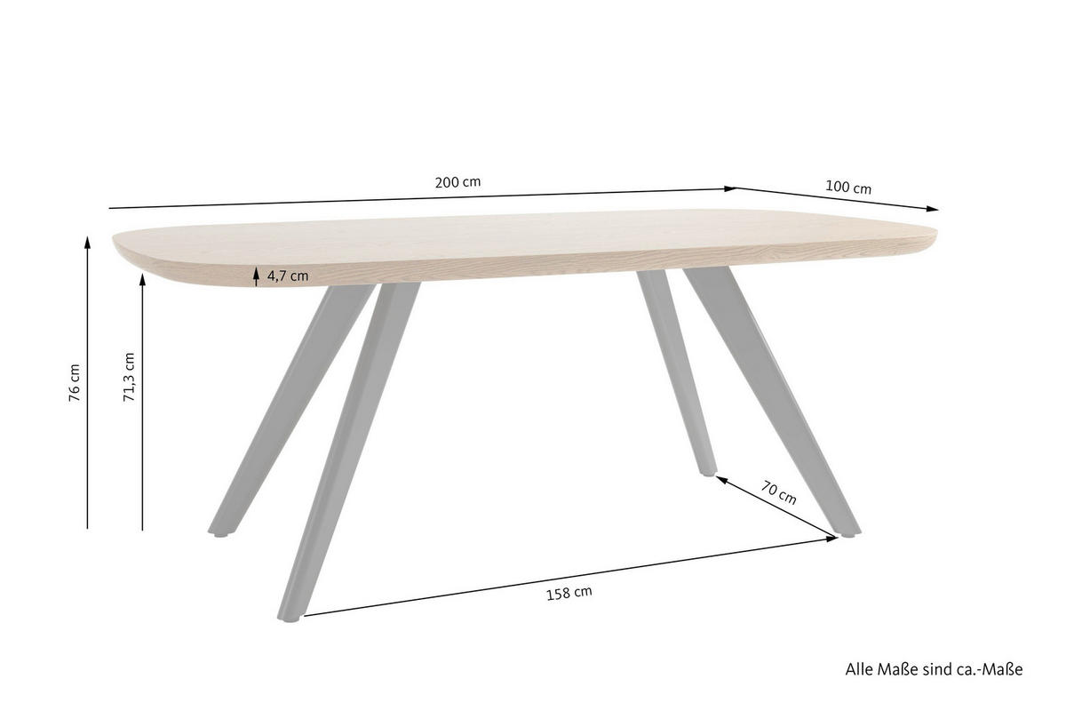 ESSTISCH 200/100/76 cm Nachbildung  Metall, Holzwerkstoff bootsförmig Eichefarben  - Eichefarben/Schwarz, MODERN, Holzwerkstoff/Metall (200/100/76cm) - Schöner Wohnen