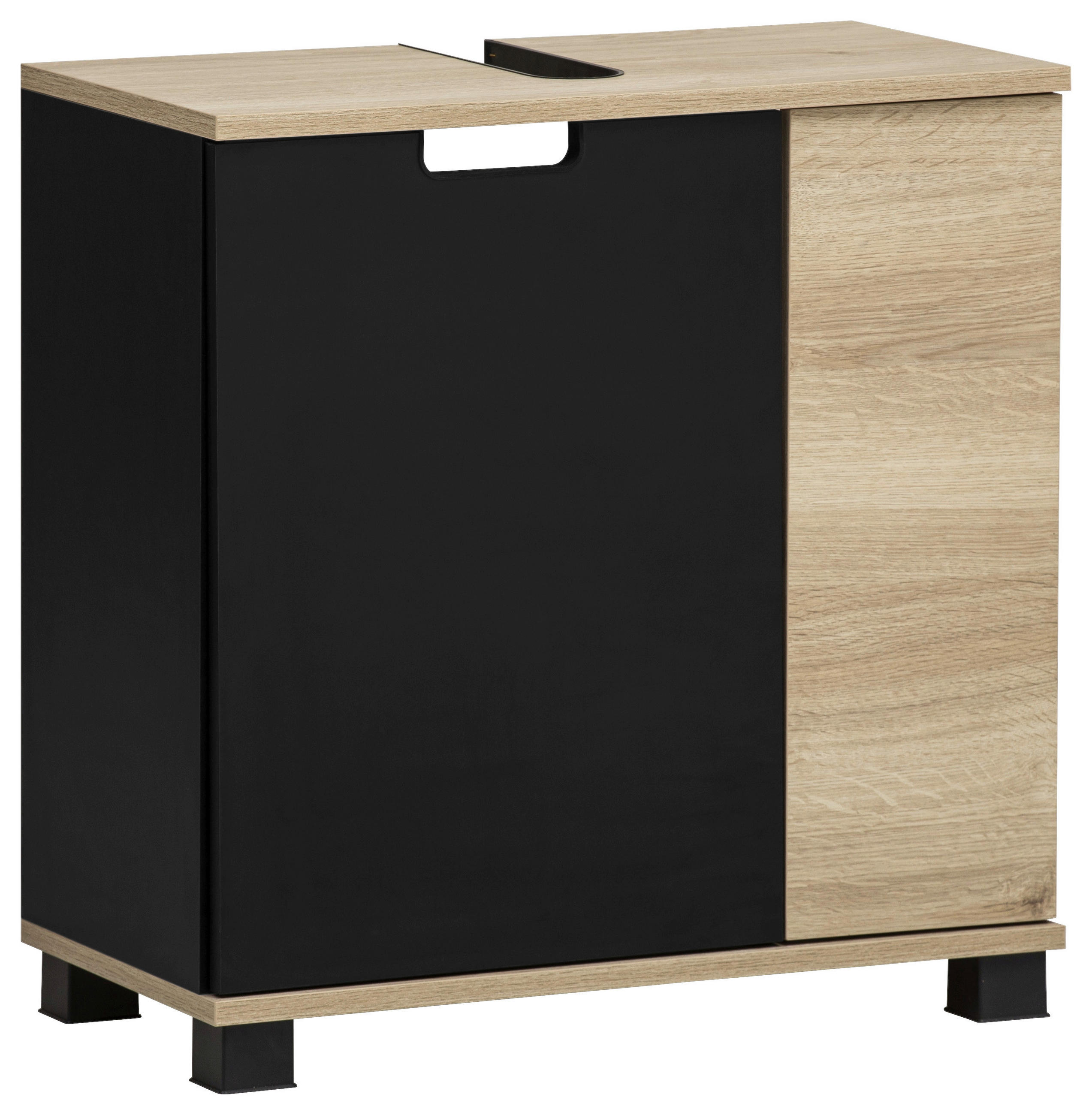 Stylife Waschbeckenunterschrank Emmik Schwarz, Eiche 59.8x62.4x32.6 cm