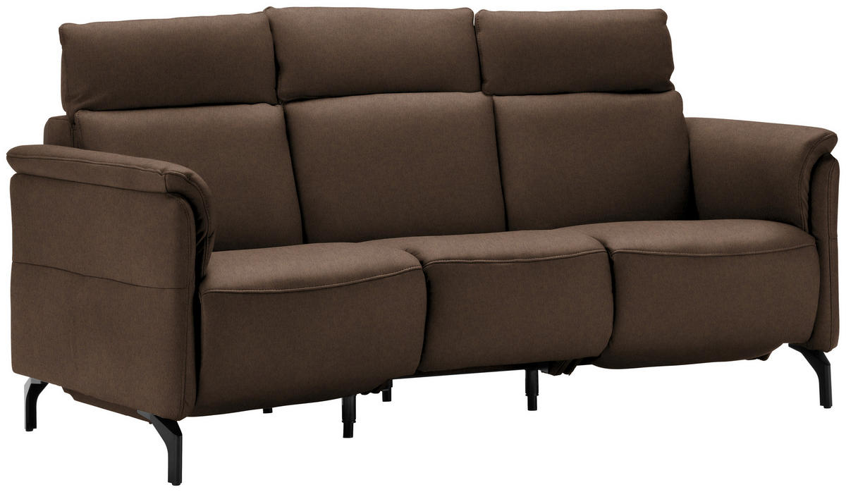 TRAPEZSOFA Echtleder Braun  - Schwarz/Braun, KONVENTIONELL, Leder/Metall (221/103/95cm) - Dieter Knoll