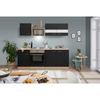 KÜCHENBLOCK 210 cm   in Schwarz  - Edelstahlfarben/Eichefarben, Basics, Holzwerkstoff/Metall (210cm) - Respekta