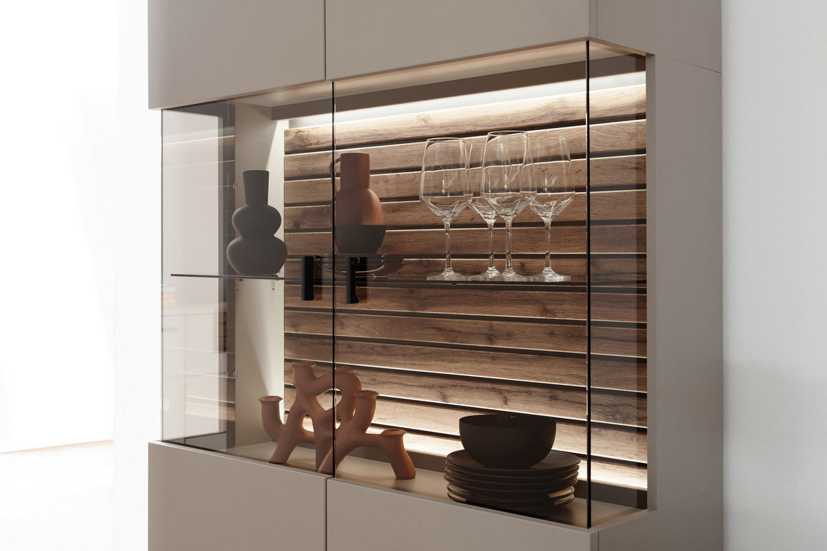WOHNWAND 3-teilig  in  320/199/50 cm    - Anthrazit, Design, Glas/Holzwerkstoff (320/199/50cm) - Livetastic