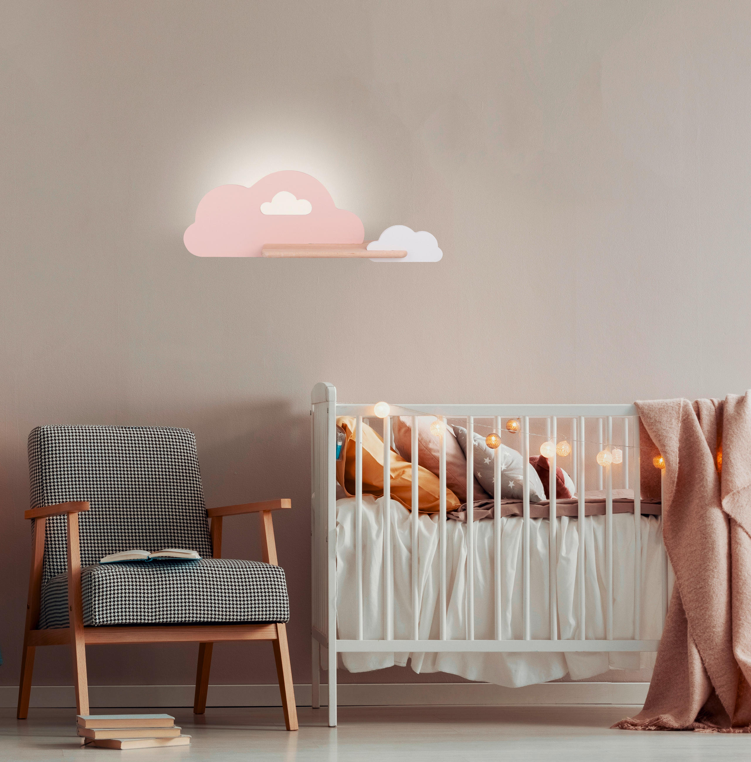 VÄGGLAMPA FÖR BARN Cloud 53/12/18.5 cm   - vit/pink, Basics, metall/trämaterial (53/12/18.5cm)