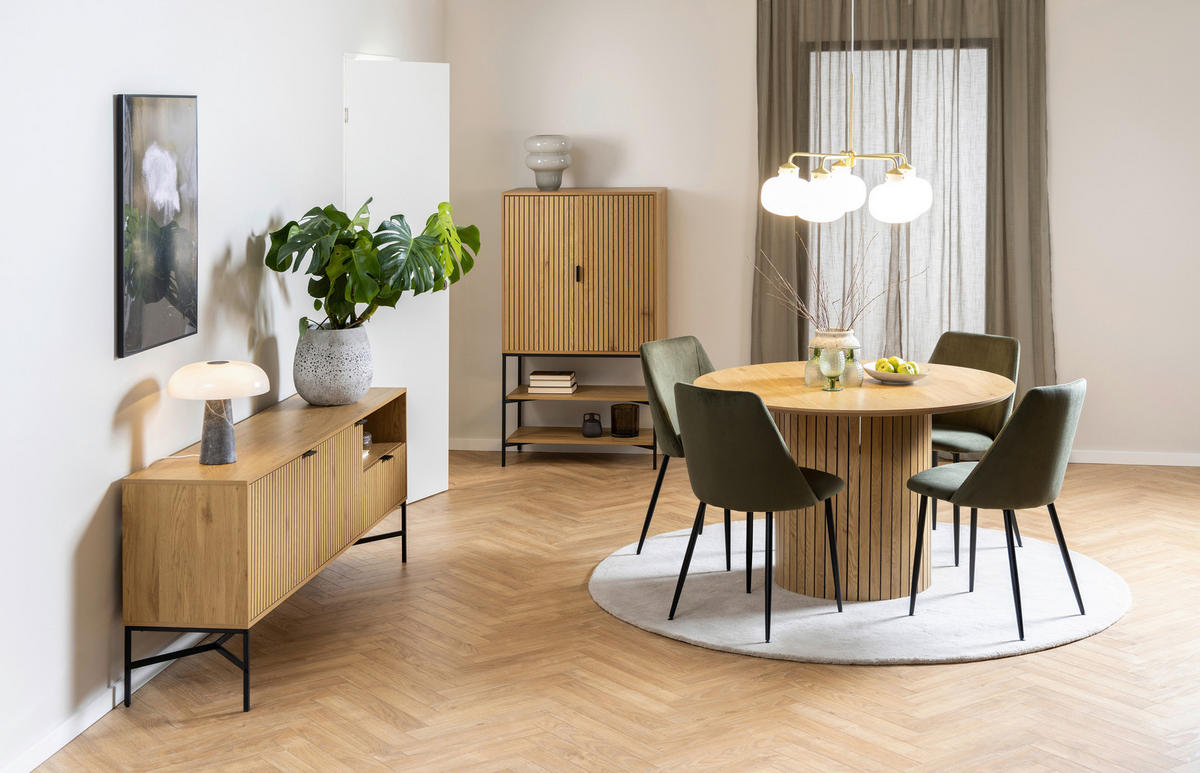 VISOKA KOMODA, barve hrasta  - črna/barve hrasta, Design, kovina/leseni material (80/140/40cm) - Livetastic