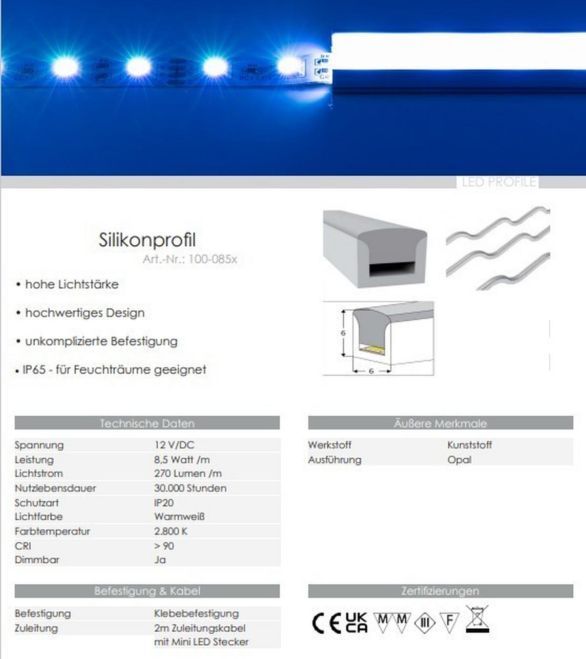 LED-DEKOLEUCHTE 620 cm   - KONVENTIONELL, Kunststoff (620cm) - SetOne by Musterring