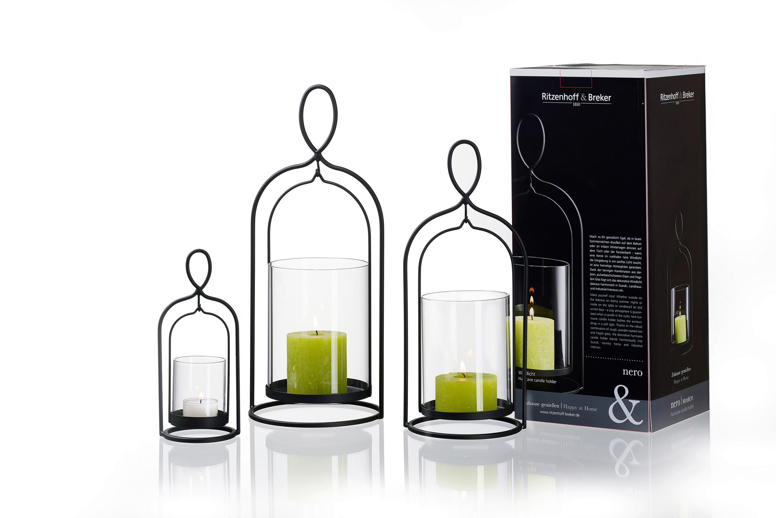 WINDLICHT Klar, Schwarz  - Klar/Schwarz, Basics, Glas/Metall (10/10/20cm) - Ritzenhoff Breker